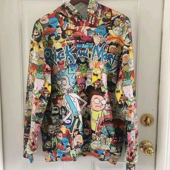 Unbranded Other - The Art Of Rick And Morty Artsy Colorful All Over Characters Hooded Sweatshirt L